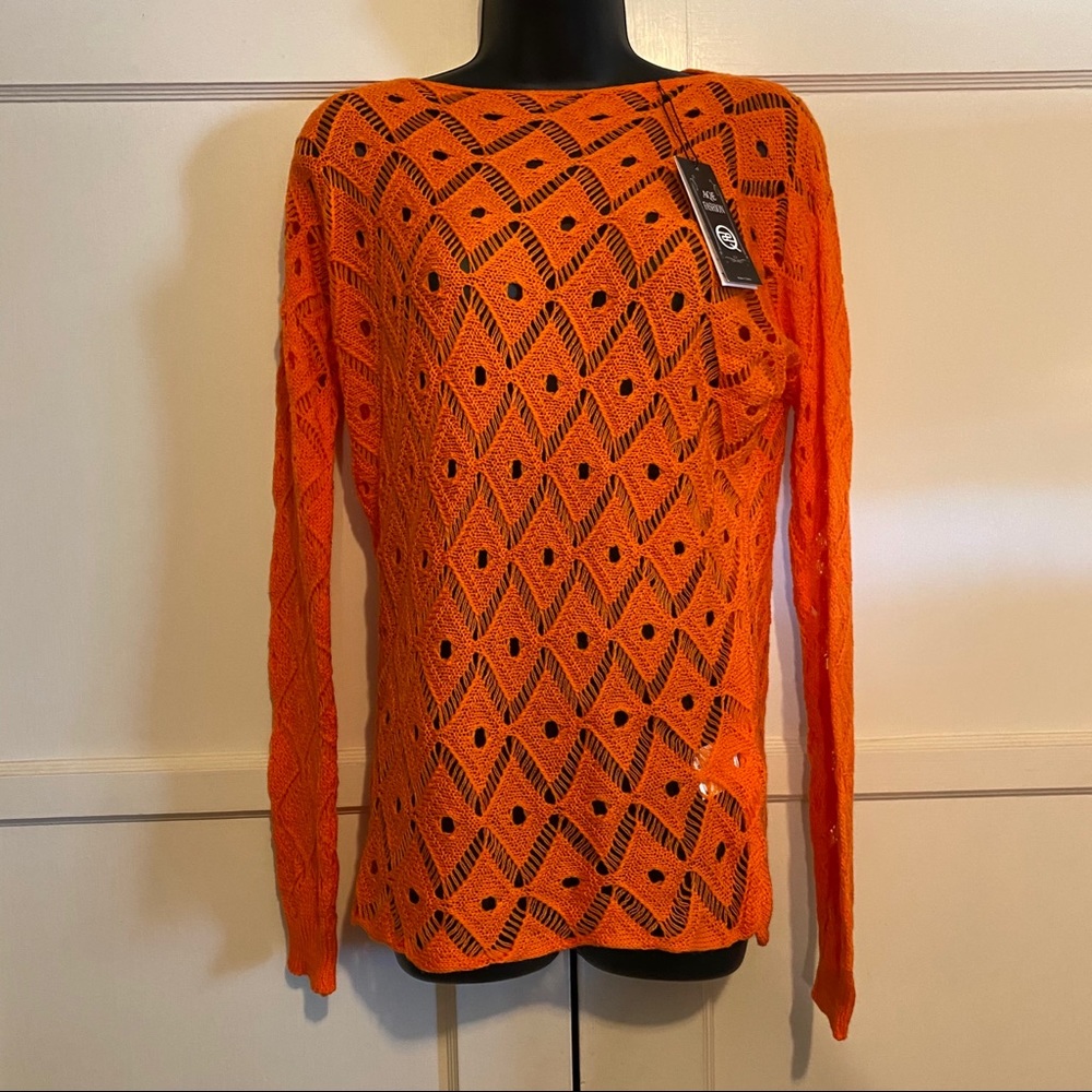 AQE Fashion Orange Crochet Long Sleeved top